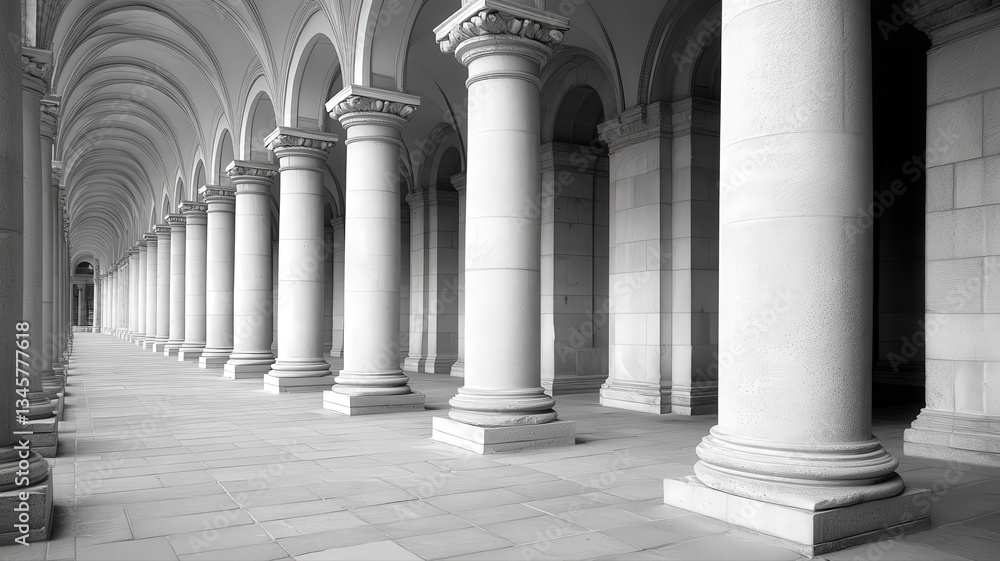 Poster classical colonnade: monochromatic architecture with stone columns and arches
