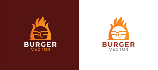 Fire burger vector logo design 