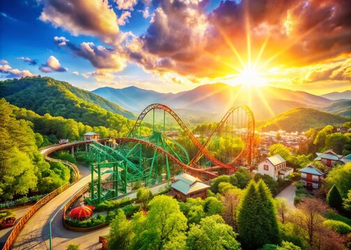 Thrilling Rides & Smoky Mountain Scenery: Dollywood Stock Photo