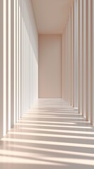 A vertical row of white striped walls, sunlight through the gap sprinkled on the smooth ground, forming a light and dark shadow effect