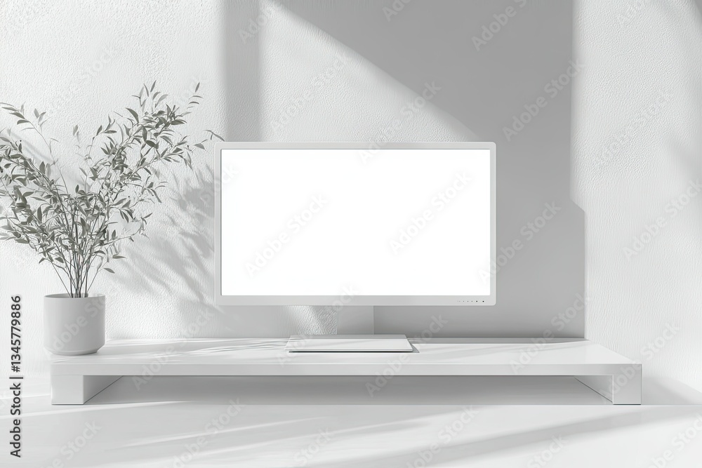 Poster sharp image of blank monitor in 3d render design