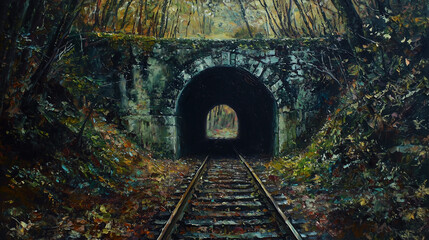 幻想の森を貫く鉄道トンネル