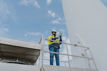 Engineering is checking the operation of the wind turbine.