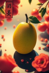 Yellow fruit against a backdrop of blooming flowers and vibrant colors showcasing nature's beauty