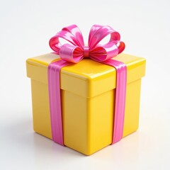 Yellow Gift Box with Pink Ribbon and Bow for Special Occasion