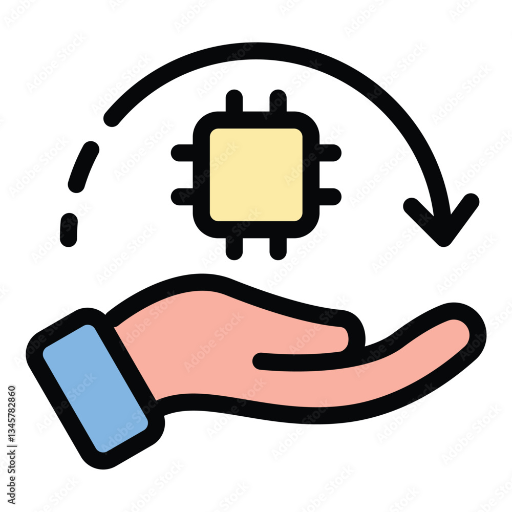 Aufkleber chip implant icon flat line style illustration representing embedded microchips in biological or tec