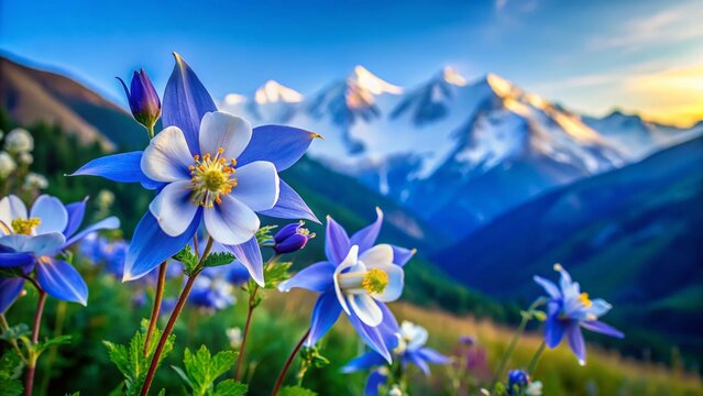 Vibrant Blue Columbines Blooming in Colorado's Rocky Mountains