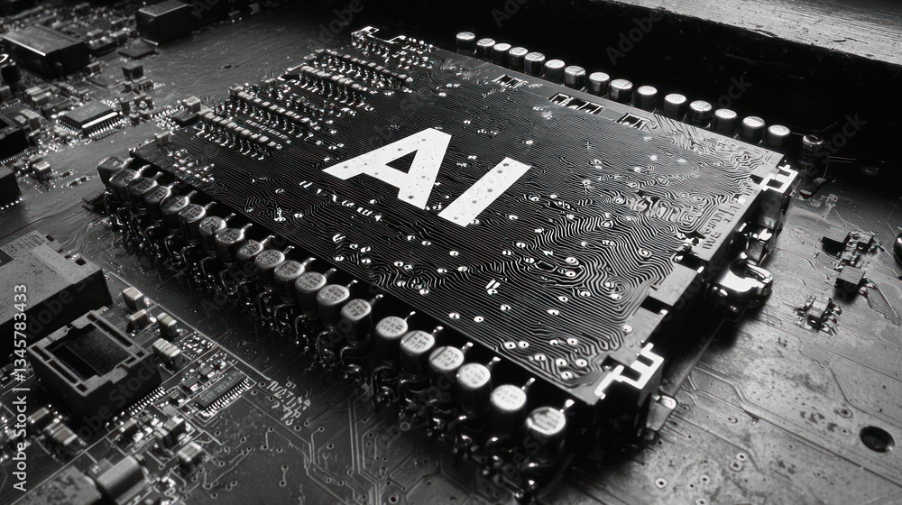 Poster a circuit board with the letters ai prominently displayed on top