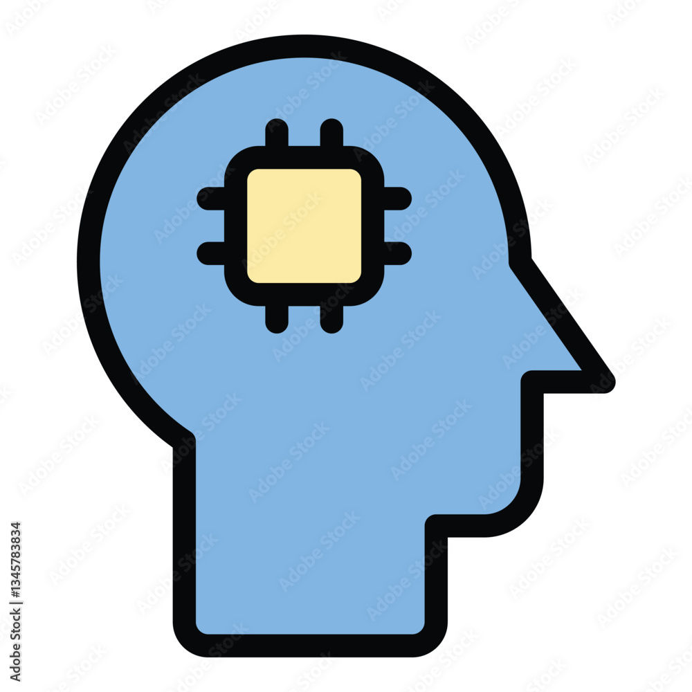 Poster artificial intelligence icon flat line style illustration representing ai technology and machine lea