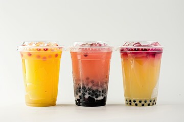 Collection Set a Plastic Cup of Iced Bubble Tea Boba on a White Background