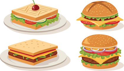 Set of Sandwich Illustration vector design, Sandwich Logo and icon design, Sandwich vector design
