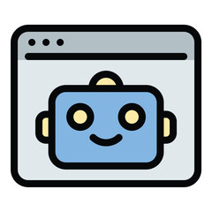 Artificial intelligence website assistant icon flat line style illustration representing AI-powered virtual support for websites, suitable for customer service, chatbots, and online automation themes.