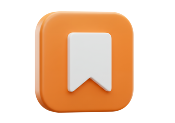 Orange square bookmark icon with white rectangular symbol featuring a triangular cut-out
