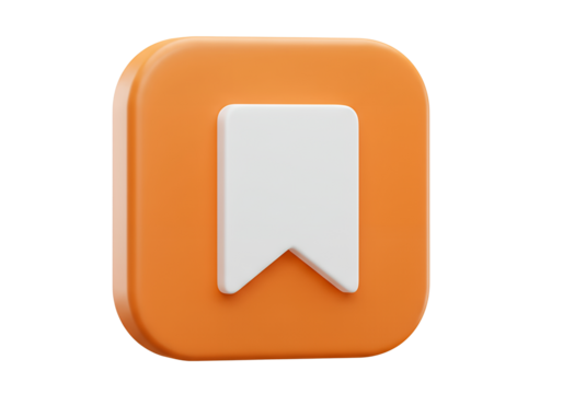 Orange square bookmark icon with white rectangular symbol featuring a triangular cut-out