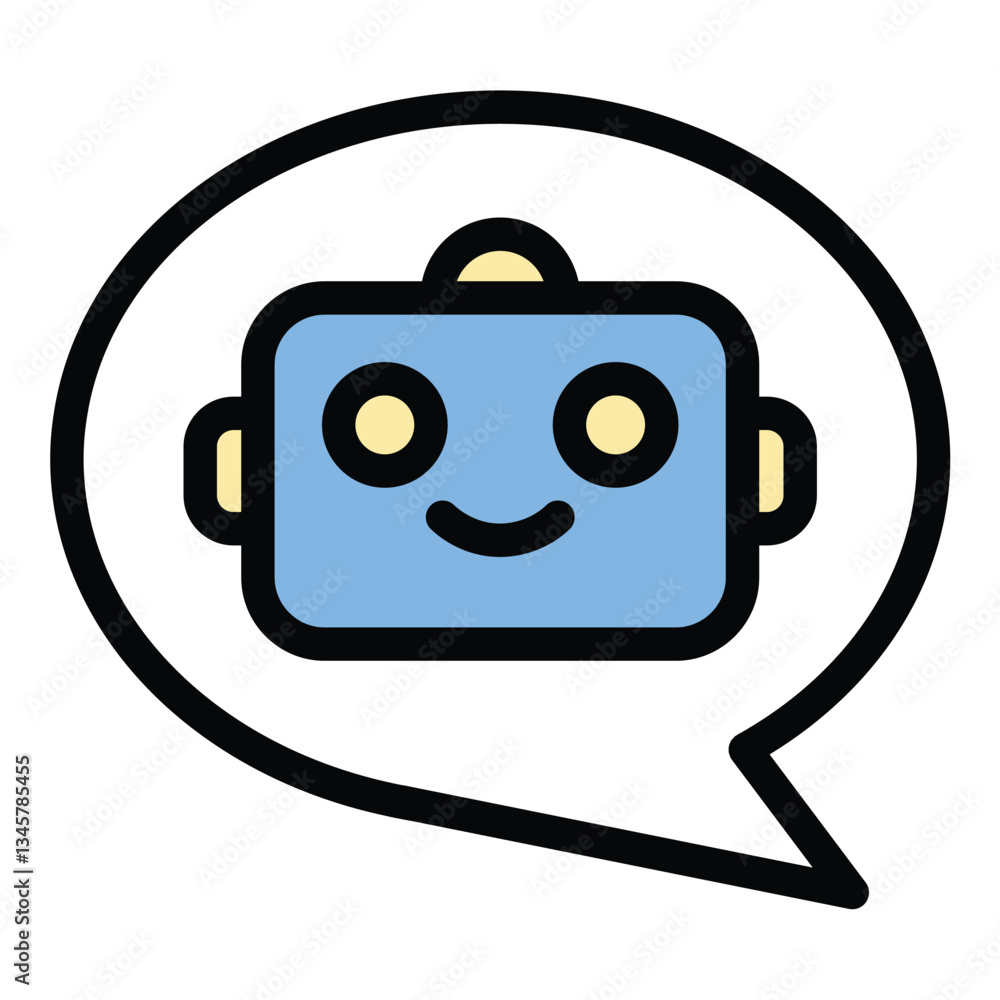 Poster artificial intelligence assistant icon flat line style illustration representing ai-powered virtual 