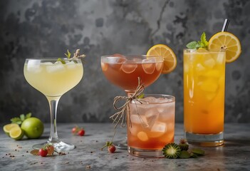 Fototapeta premium A close-up of colorful cocktails on a gray background