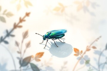 Colorful insect crawling over floral background vibrant art illustration