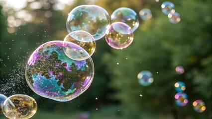 Transparent Soap Bubbles with Rainbow Reflections for Playful Kids’ Brand Designs and Party Invites

