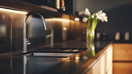 Modern Kitchen Faucet and Sink Detail