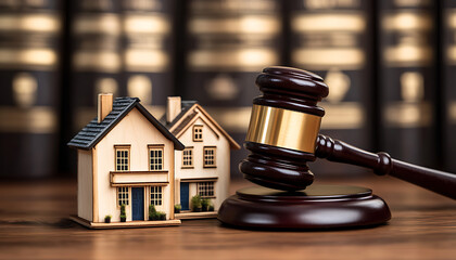 Judge gavel is deciding about houses and properties selling