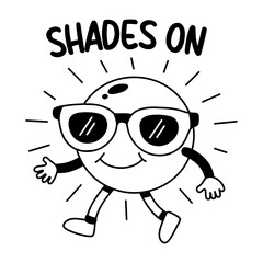 A glyph sticker of sun wearing sunglasses with shades on typography
