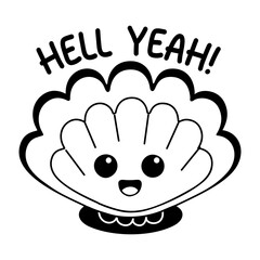 A glyph style sticker of a shell with hell yeah typography 
