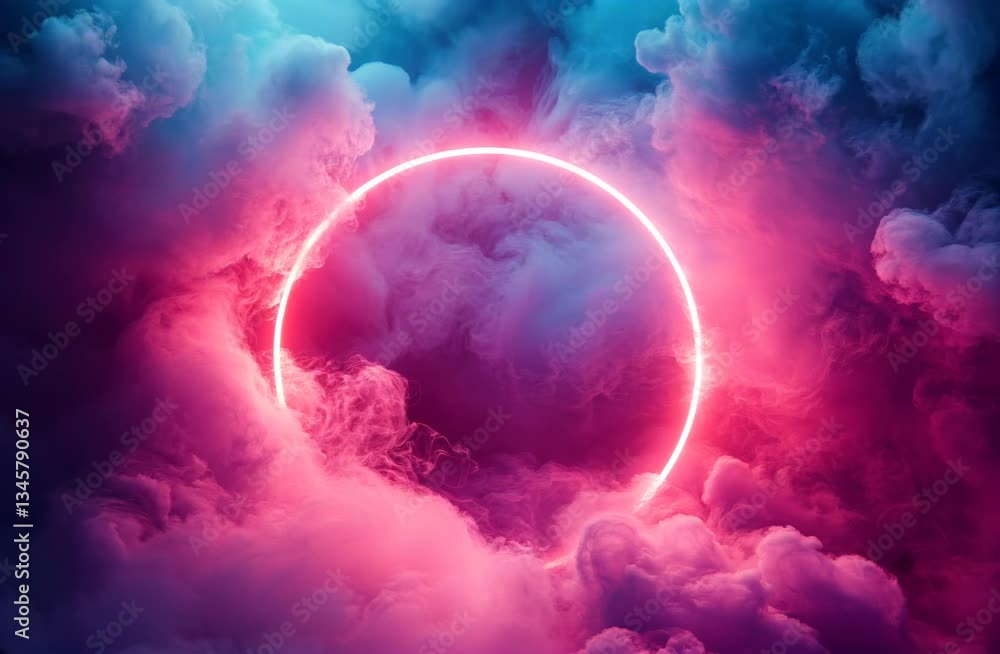 Wall mural a circle of red and purple smoke is floating in the sky