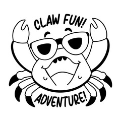 A crab character wearing sunglasses with text 