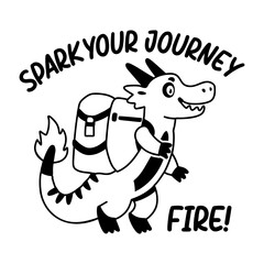 Glyph sticker of a happy dragon character wearing a backpack with text 