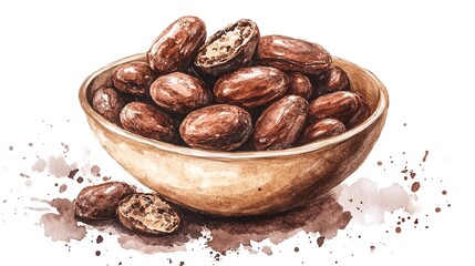 Obraz premium Dates in a wooden bowl on a white background generative AI