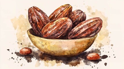 Obraz premium Dates in a wooden bowl on a white background generative AI