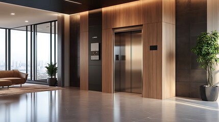 Obraz premium Modern Elevator Lobby Design: Luxury and Elegance in High-Rise Building