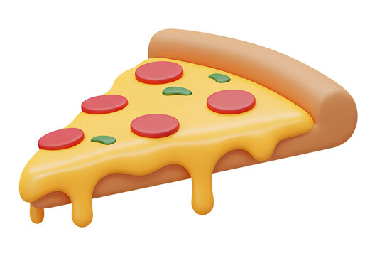 3D Cartoon pizza slice with cheese, pepperoni, and basil leaves for fun food visuals - Powered by Adobe