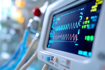 Medical ventilator showing vital signs in hospital room