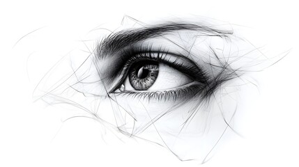 Fototapeta premium Intricate Pencil Drawing of a Realistic Eye with Detailed Eyelashes