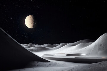 Lunar exploration mission moon surface digital art sci-fi environment aerial view space concept