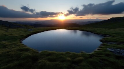 Fototapeta premium Mountaintop pond at sunset