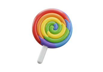 3D Spiral rainbow lollipop featuring vibrant colors and a white stick