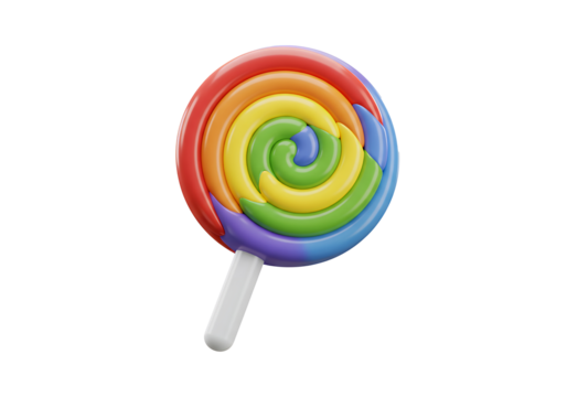 3D Spiral rainbow lollipop featuring vibrant colors and a white stick