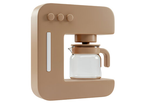Beige 3D coffee maker with glass carafe, black handle, and minimalist design for brewing coffee