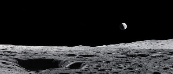 Exploring lunar terrain moon surface astrophysical image space environment wide angle view cosmic discovery