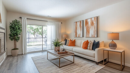 Light-filled living area with contemporary furniture and white, minimalist décor