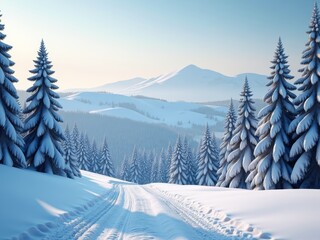Fototapeta premium Serene winter landscape with snow-covered trees and a gentle hill