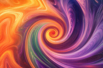 Obraz premium A bold, colorful abstract background with intricate swirling vortexes. The spiraling, fluid patterns in fiery orange, radiant emerald, and shimmering lilac create a hypnotic, cosmic, and visually