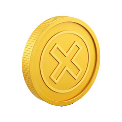 Obraz premium 3D minimalistic gold coin icon with stylized X symbol, featuring flat design and smooth edges. coin vibrant color and simple design convey modern and digital aesthetic