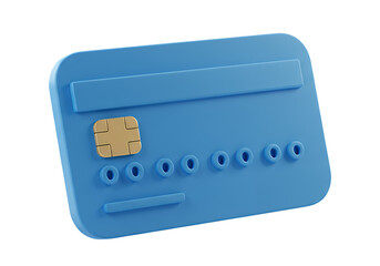 Blue 3D card with gold chip and a row of circular holes symbolizing technology and identification