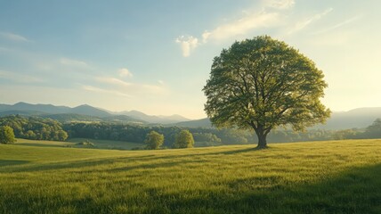 Fototapeta premium Solitary Tree on a Hilltop at Sunrise