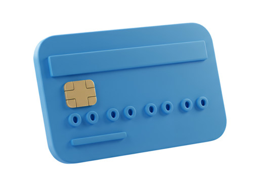 Blue 3D card with gold chip and a row of circular holes symbolizing technology and identification