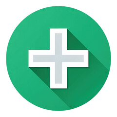 Obraz premium flat 3D minimalistic plus sign is centered inside solid green circle, casting shadow for modern and clean design