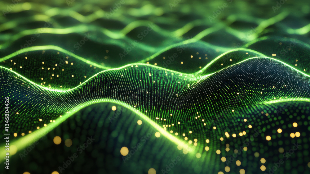 Aufkleber abstract background of digital matrix of green energy streams flowing smoothly in waves